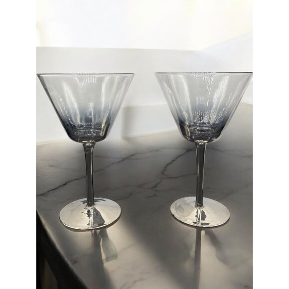 Set of 2 Faded Silver Martini Glasses Glassware 7" - Picture 1 of 7